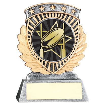 PEW/GOLD 5 STAR HOLDER WITH VINYL RUGBY INSERT & PLATE