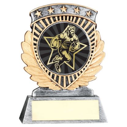 PEW/GOLD 5 STAR HOLDER WITH VINYL MALE RUGBY INSERT & PLATE