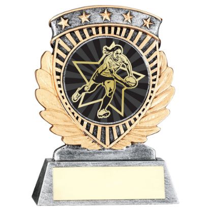 PEW/GOLD 5 STAR HOLDER WITH VINYL FEMALE RUGBY INSERT & PLATE