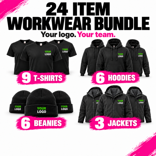 24-Piece Custom Workwear Bundle – Printed or Embroidered