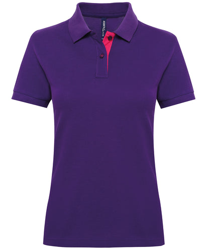 Asquith & Fox AQ022 Women's contrast polo in Purple/Pink