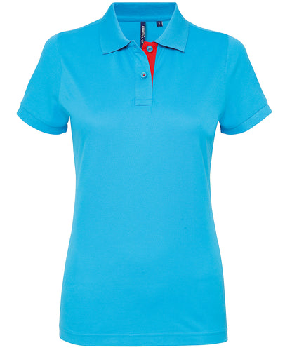 Asquith & Fox AQ022 Women's contrast polo in Turquoise/Red