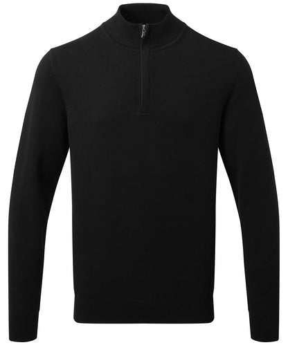 Asquith & Fox AQ048 Men's cotton blend ¼ zip sweater in Black