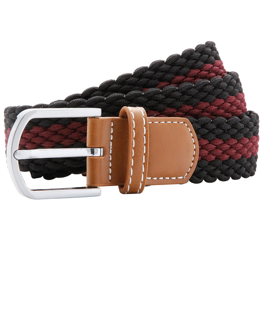 Asquith & Fox AQ901 Two-colour stripe braid stretch belt in Black/Burgundy