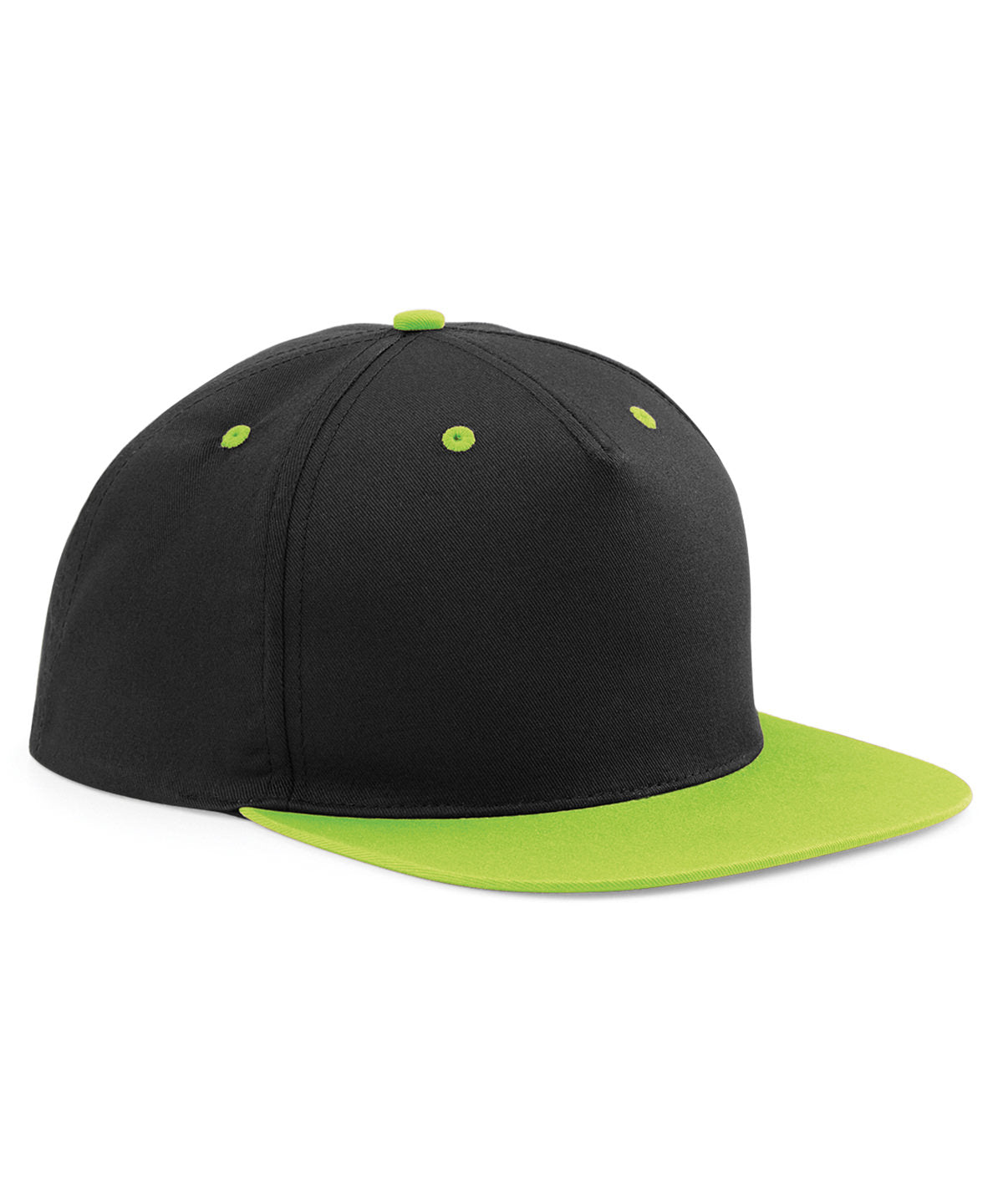 Beechfield B610C 5-panel contrast snapback in Black/Lime Green