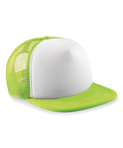 Beechfield B645B Junior vintage snapback trucker in Lime Green/White