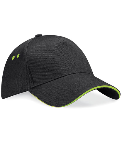 Beechfield BC15C Ultimate 5-panel cap - sandwich peak in Black/Lime Green