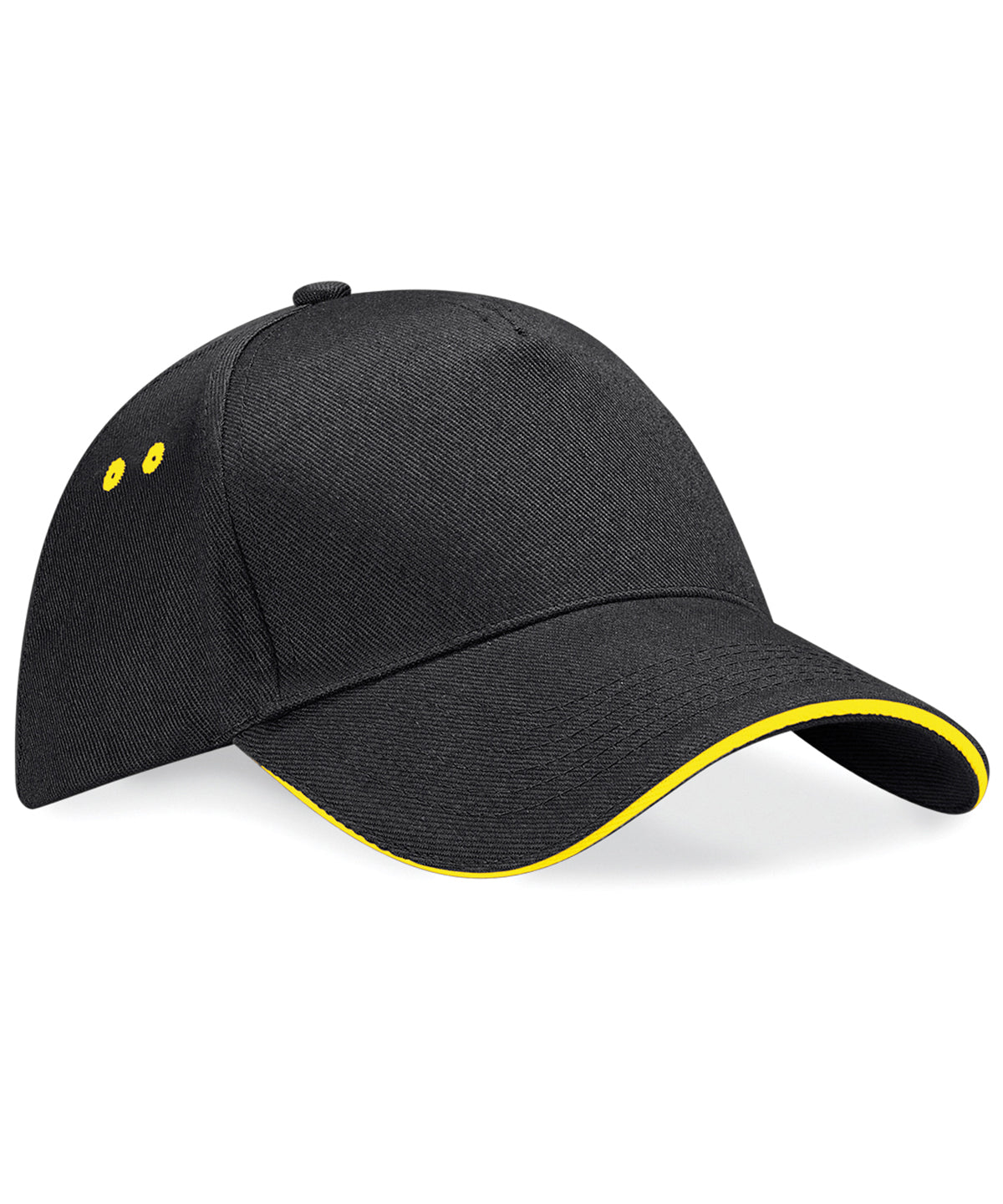 Beechfield BC15C Ultimate 5-panel cap - sandwich peak in Black/Yellow