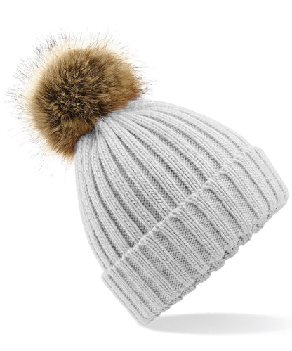 Beechfield BC412 Fur pop pom chunky beanie in Light Grey