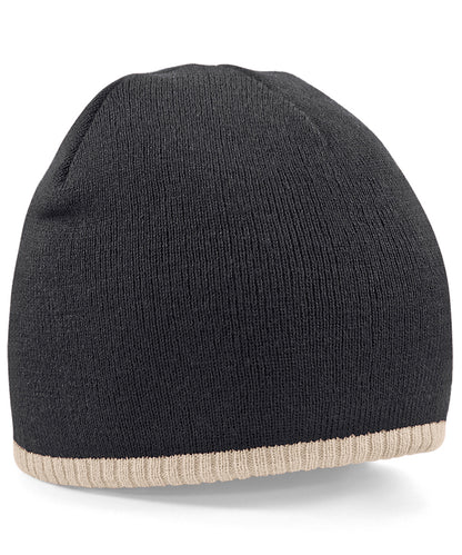 Beechfield BC44C Two-tone pull-on beanie in Black/Stone