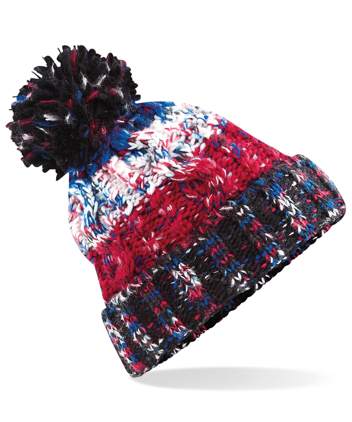 Beechfield BC486 Corkscrew pom pom beanie in Black Jacks