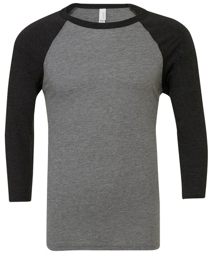 Bella Canvas BE100 Unisex triblend ¾ sleeve baseball t-shirt in Deep Heather/Black