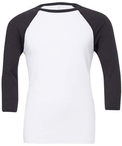 Bella Canvas BE100 Unisex triblend ¾ sleeve baseball t-shirt in White/Dark Grey