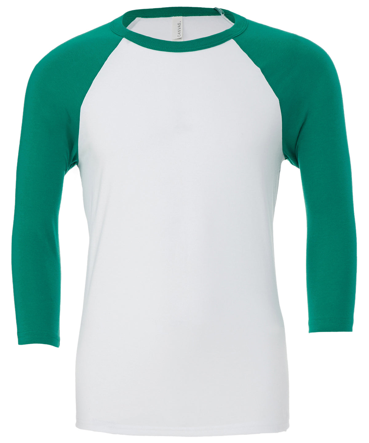 Bella Canvas BE100 Unisex triblend ¾ sleeve baseball t-shirt in White/Kelly