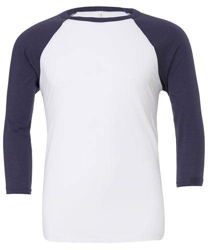 Bella Canvas BE100 Unisex triblend ¾ sleeve baseball t-shirt in White/Navy