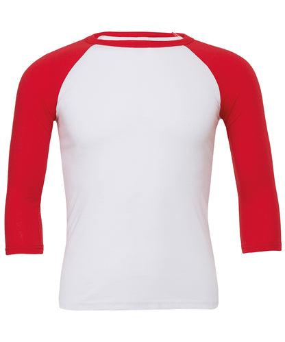 Bella Canvas BE100 Unisex triblend ¾ sleeve baseball t-shirt in White/Red