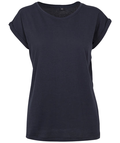 Build Your Brand BY021 Women's extended shoulder tee in Navy*†
