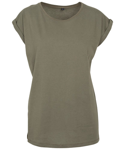 Build Your Brand BY021 Women's extended shoulder tee in Olive*†