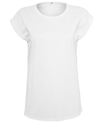 Build Your Brand BY021 Women's extended shoulder tee in White*†