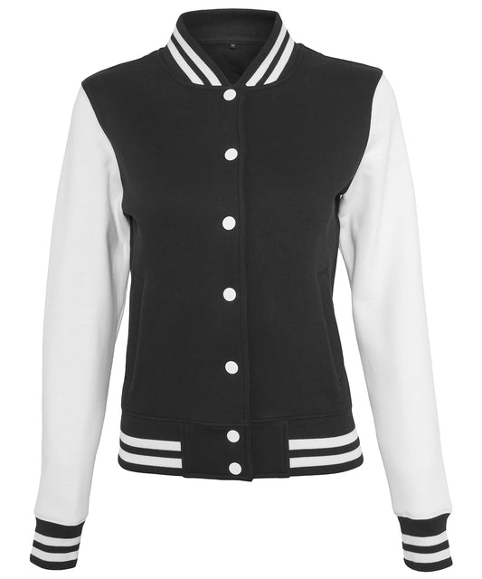Build Your Brand BY027 Women's sweat college jacket in Black/White