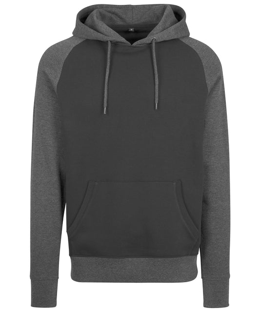 Build Your Brand BY077 Raglan hoodie in Black/Charcoal