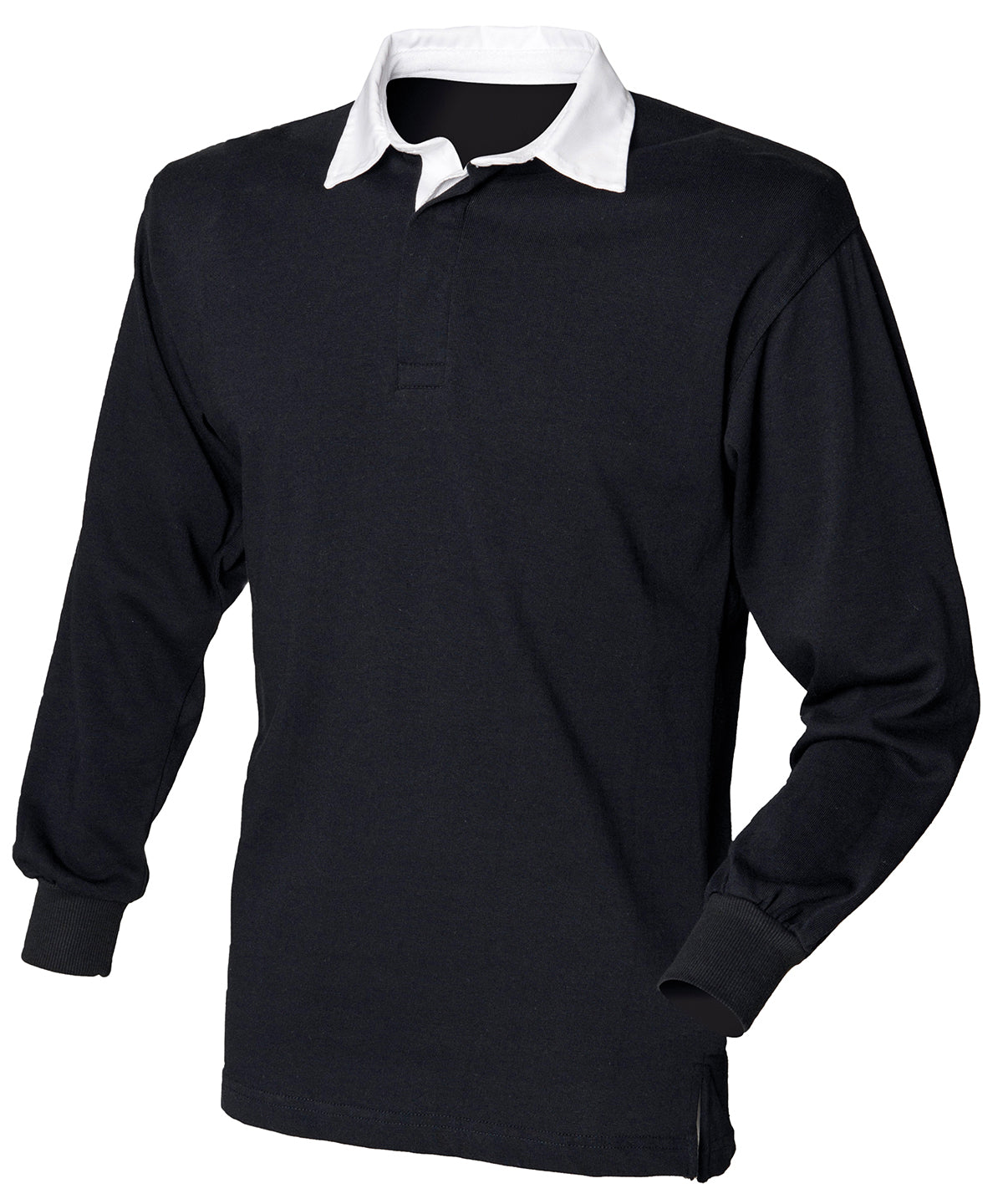 Front Row FR100 Long sleeve plain rugby shirt in Black/White*