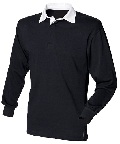 Front Row FR100 Long sleeve plain rugby shirt in Black/White*