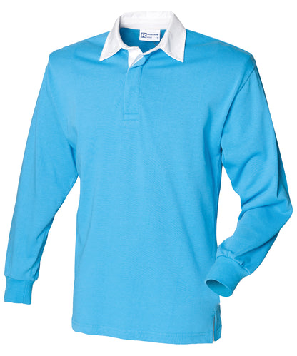 Front Row FR100 Long sleeve plain rugby shirt in Surf Blue/White