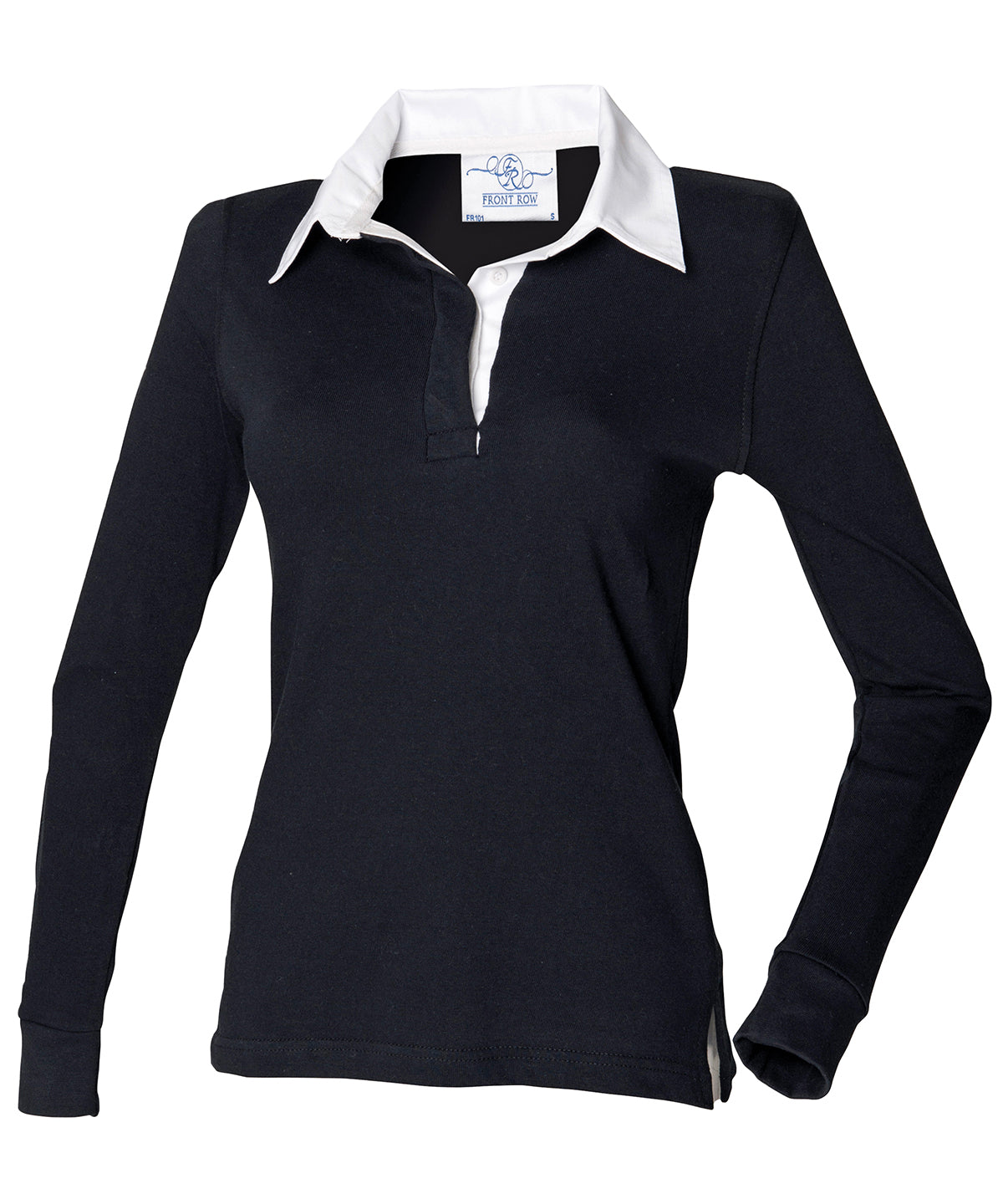 Front Row FR101 Women's long sleeve plain rugby shirt in Black/White*