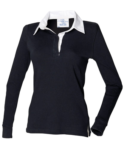Front Row FR101 Women's long sleeve plain rugby shirt in Black/White*