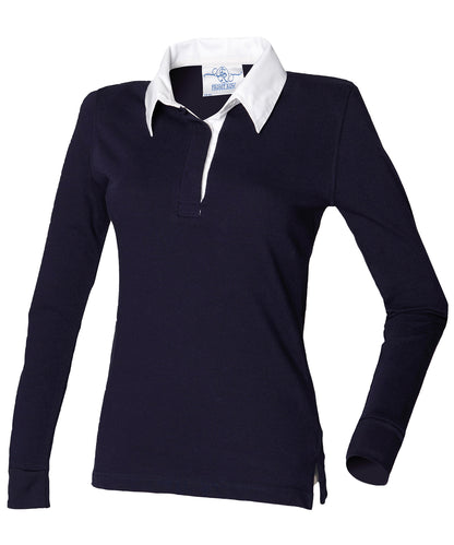 Front Row FR101 Women's long sleeve plain rugby shirt in Navy/White*