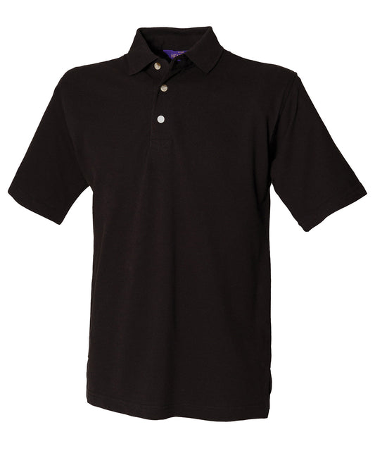 Henbury HB100 Classic cotton piqué polo with stand-up collar in Black*†