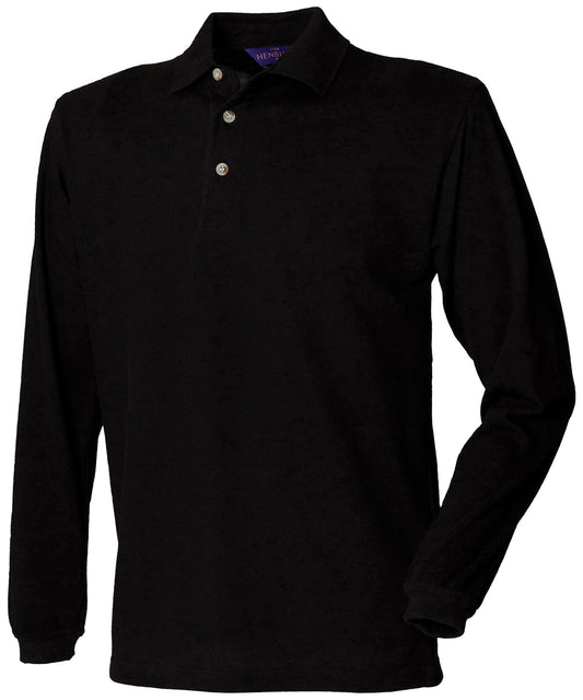 Henbury HB105 Long sleeve cotton polo shirt in Black