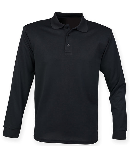 Henbury HB478 Long sleeve Coolplus® polo shirt in Black*