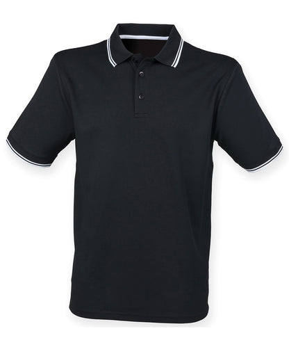 Henbury HB482 Double tipped Coolplus® polo shirt in Black/White