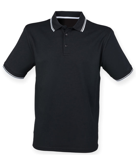 Henbury HB482 Double tipped Coolplus® polo shirt in Black/White
