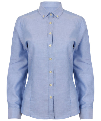 Henbury HB513 Women's modern long sleeve Oxford shirt in Blue