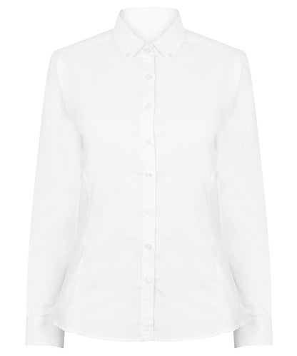Henbury HB513 Women's modern long sleeve Oxford shirt in White
