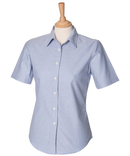 Henbury HB516 Women's short sleeve classic Oxford shirt in Blue*