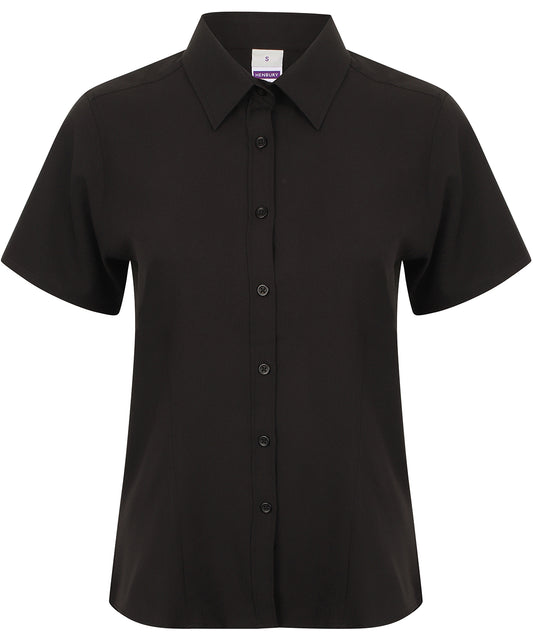 Henbury HB596 Women's wicking antibacterial short sleeve shirt in Black