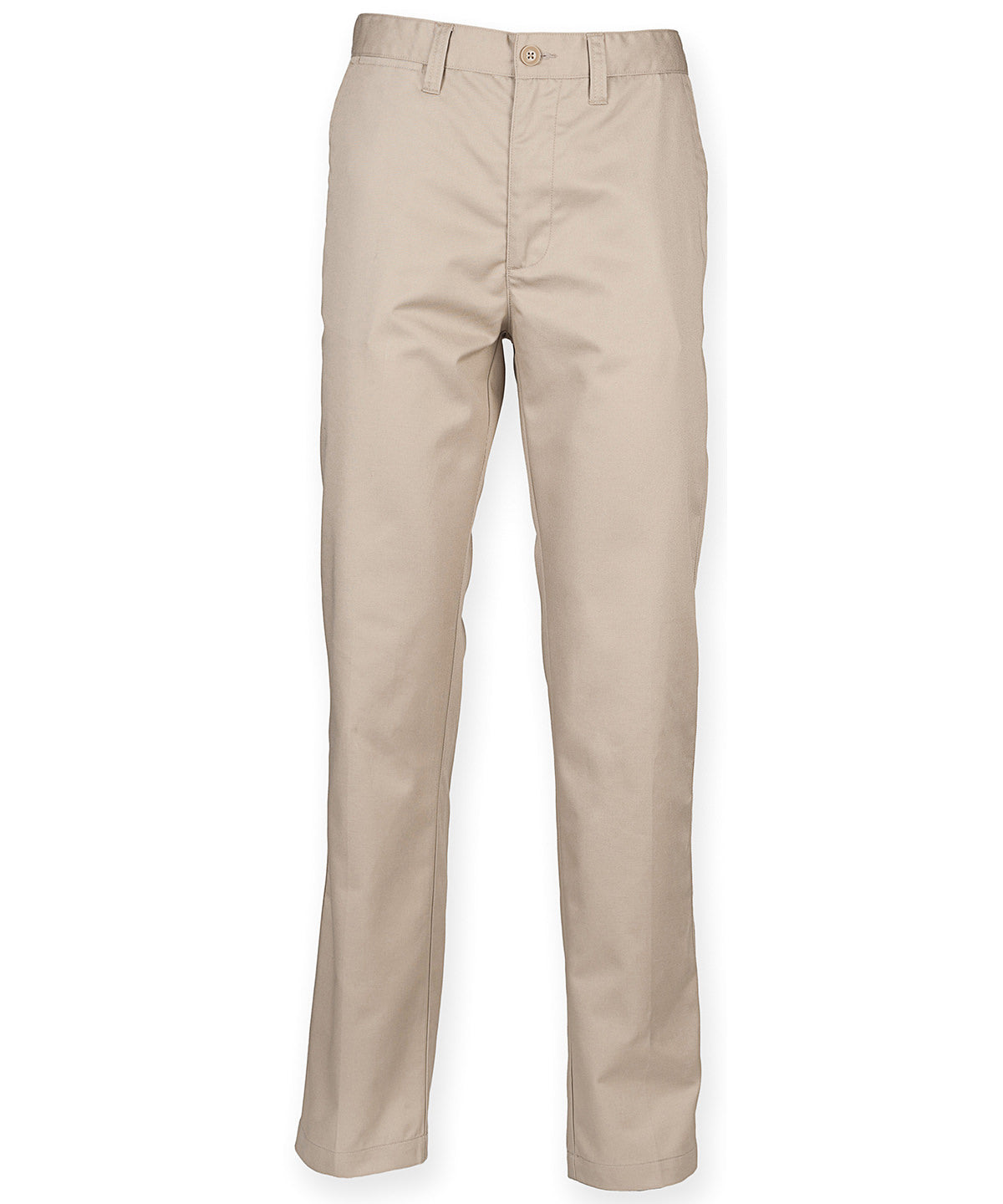 Henbury HB640 65/35 flat fronted chino trousers in Stone