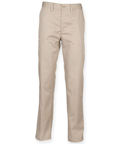 Henbury HB640 65/35 flat fronted chino trousers in Stone