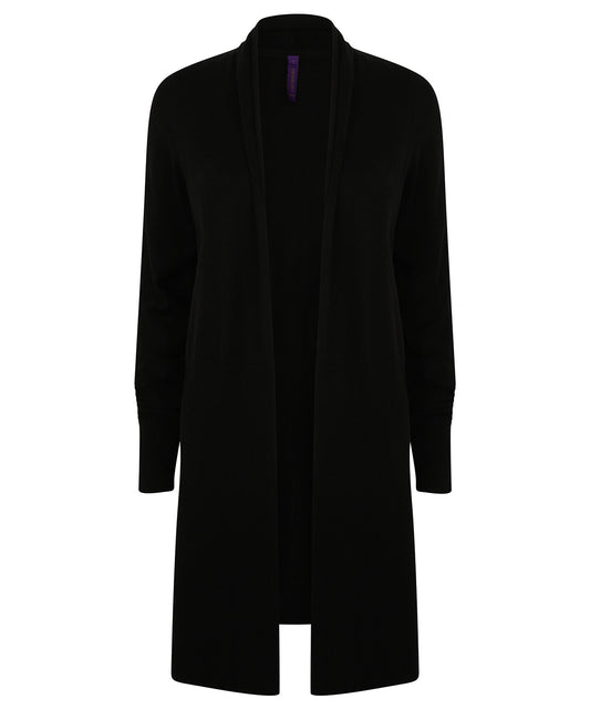 Henbury HB719 Women's longline open cardigan in Black