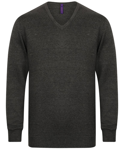 Henbury HB720 12 gauge v-neck jumper in Grey Marl