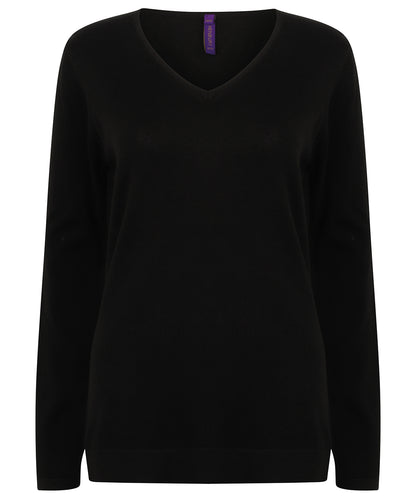 Henbury HB721 Women's 12 gauge v-neck jumper in Black