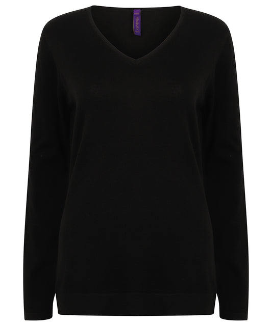 Henbury HB721 Women's 12 gauge v-neck jumper in Black