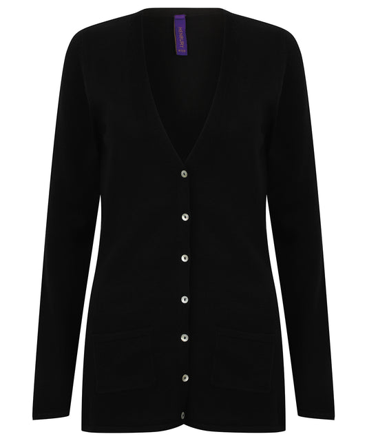 Henbury HB723 Women's v-button cardigan in Black
