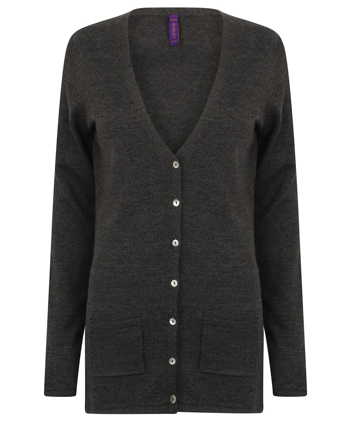 Henbury HB723 Women's v-button cardigan in Grey Marl