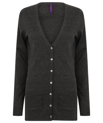 Henbury HB723 Women's v-button cardigan in Grey Marl