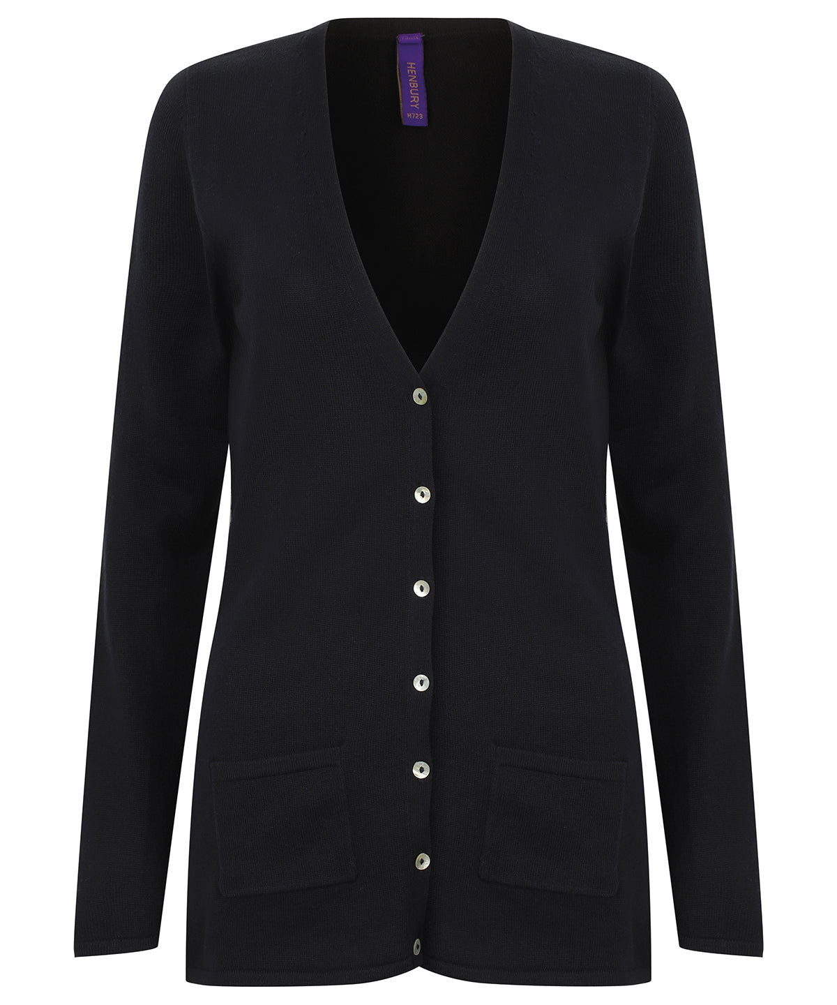Henbury HB723 Women's v-button cardigan in Navy